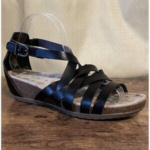 Axxiom Womens Naomi Sandal Sz 9 Black Strappy Wedge Heel Comfort Shoe Gladiator